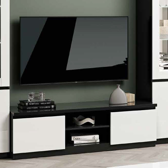 Read more about Regal high gloss tv stand with 2 doors in white and black