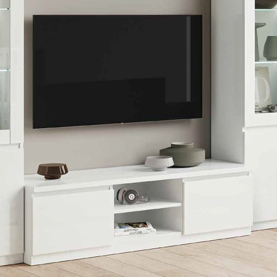 Read more about Regal high gloss tv stand with 2 doors in white