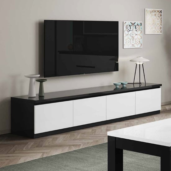 Regal High Gloss TV Stand With 4 Doors In White And Black