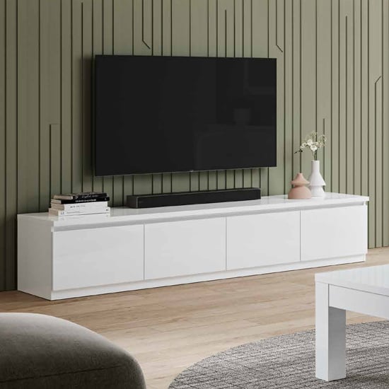 Read more about Regal high gloss tv stand with 4 doors in white