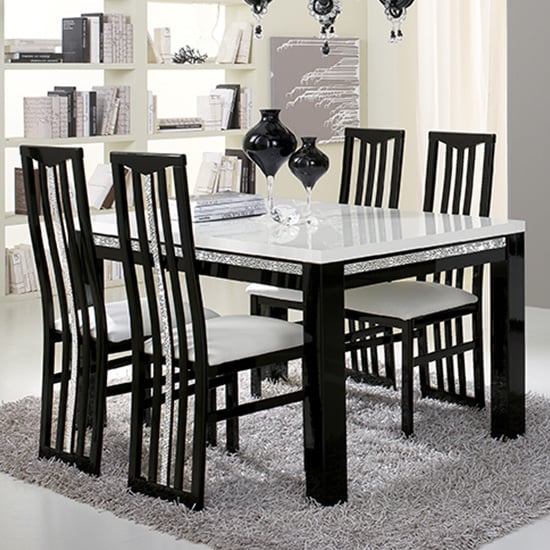Regal Large Gloss Black And White Dining Table Cromo Details