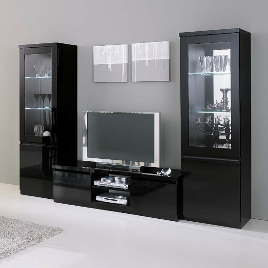 Photo of Regal living room set in black with high gloss lacquer and led