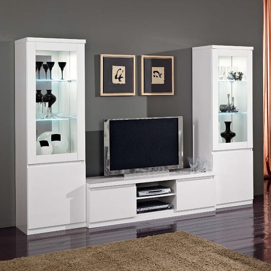 Photo of Regal living room set in white with high gloss lacquer and led