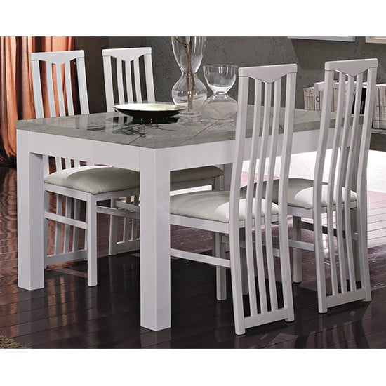 Photo of Regal gloss white and grey dining table 6 cexa white chairs