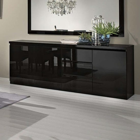 Regal Sideboard In Black With High Gloss Lacquer And 3 Doors_1