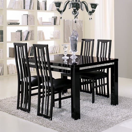 Regal Black Wooden Dining Chairs In Pair