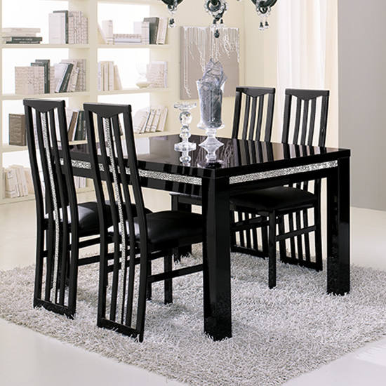 Regal Wooden Dining Table In Gloss Black With Cromo Details_2
