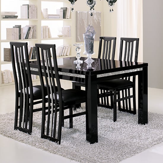 Regal Wooden Dining Table In Gloss Black With Cromo Details