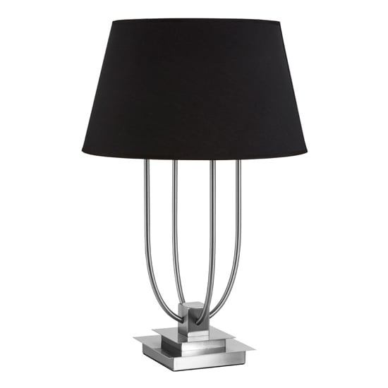 Product photograph of Trento Black Fabric Shade Table Lamp In Satin Nickel from Furniture in Fashion