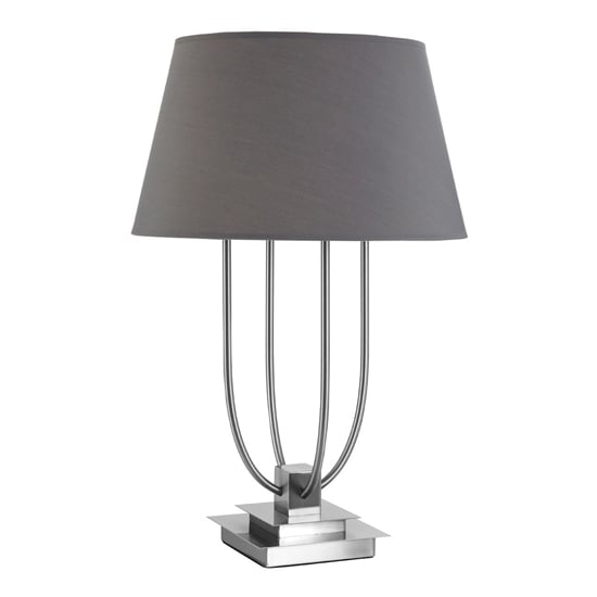 Photo of Trento grey fabric shade table lamp in satin nickel