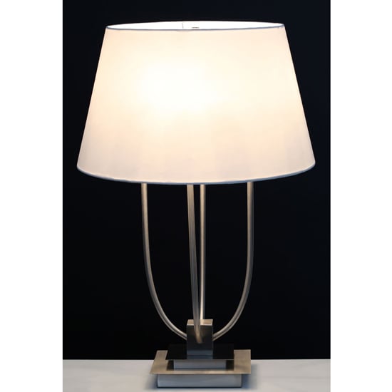 Trento White Fabric Shade Table Lamp In Satin Nickel