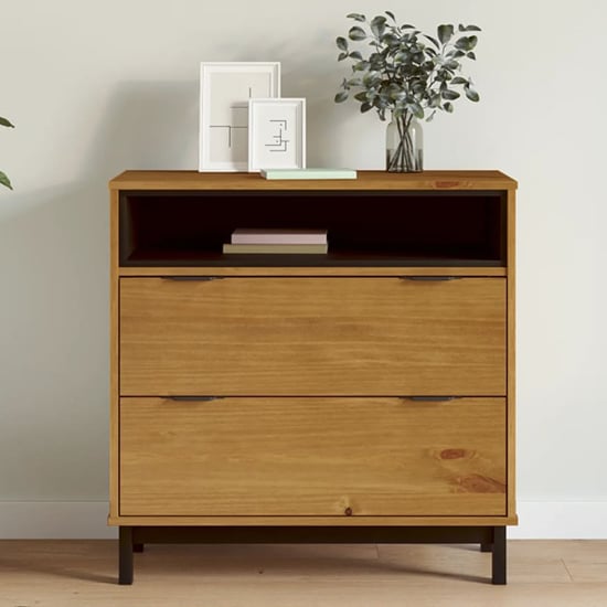 Product photograph of Reggio Solid Pine Wood Chest Of 2 Drawers In Oak from Furniture in Fashion
