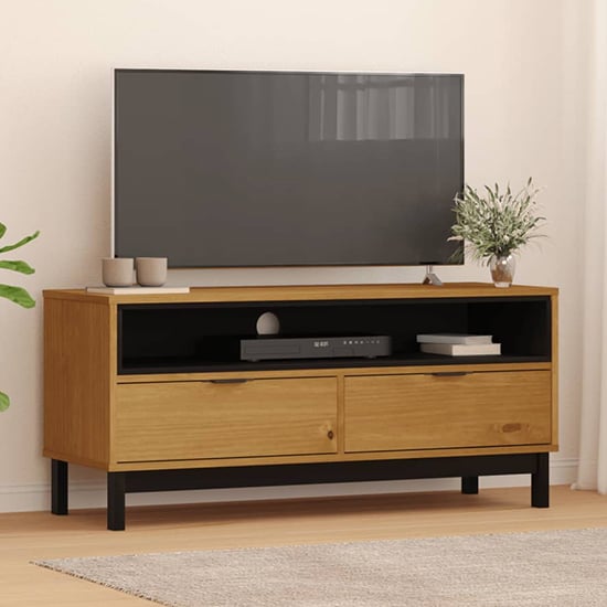 Product photograph of Reggio Solid Pine Wood Tv Stand With 2 Drawers 1 Shelf In Oak from Furniture in Fashion