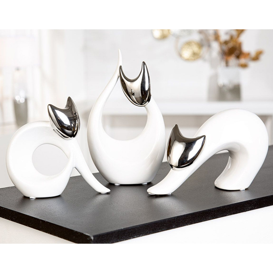 Regina Ceramics Cat Nadja Sculpture In White And Silver