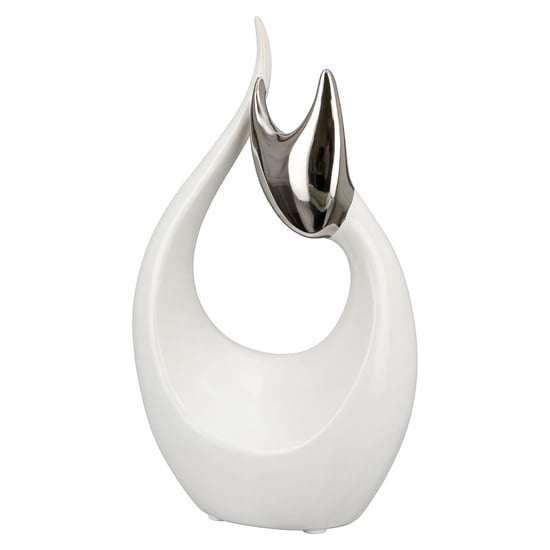 Product photograph of Regina Ceramics Cat Nadja Sculpture In White And Silver from Furniture in Fashion