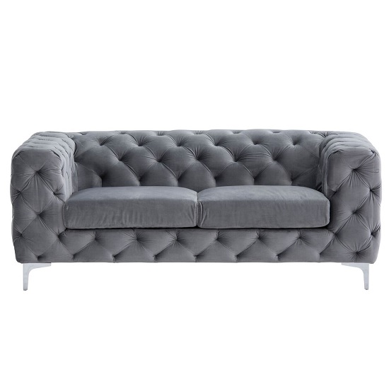 Regina Chesterfield 2 Seater Sofa In Grey Fabric And Chrome Feet ...