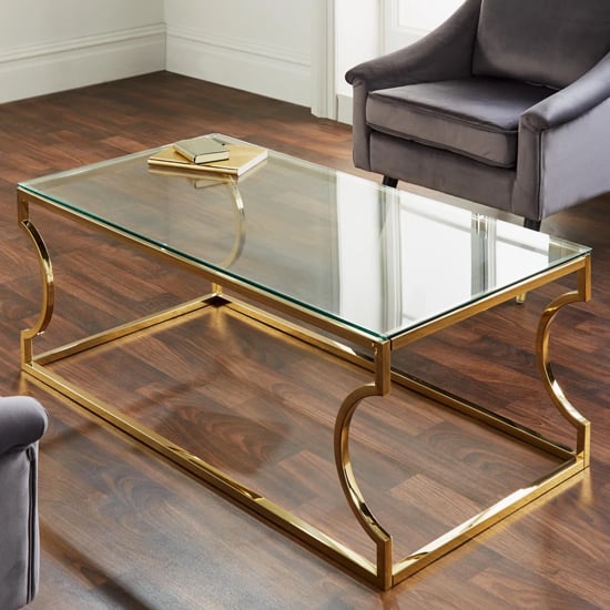 Regina Glass Top Coffee Table With Gold, Glass Top Coffee Table With Gold Legs