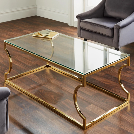 Read more about Regina glass coffee table with gold metal frame