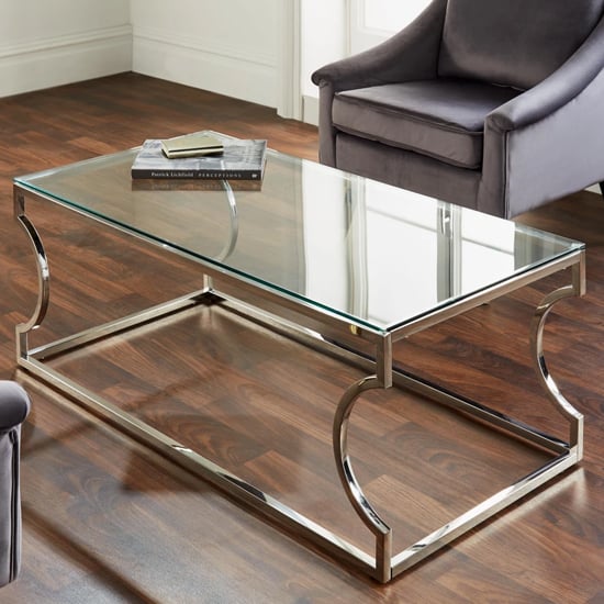 Regina Glass Coffee Table With Silver Metal Frame Furniture in Fashion