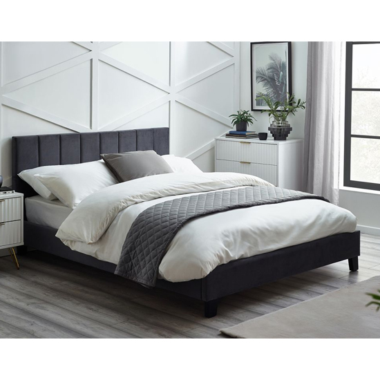 Photo of Regina velvet double bed in grey with black legs