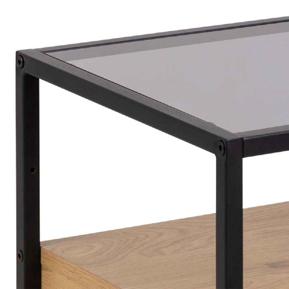 Regina Wooden Bedside Cabinet With Black Metal Frame In Oak