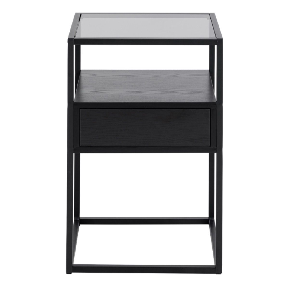 Regina Wooden Bedside Cabinet With Metal Frame In Black