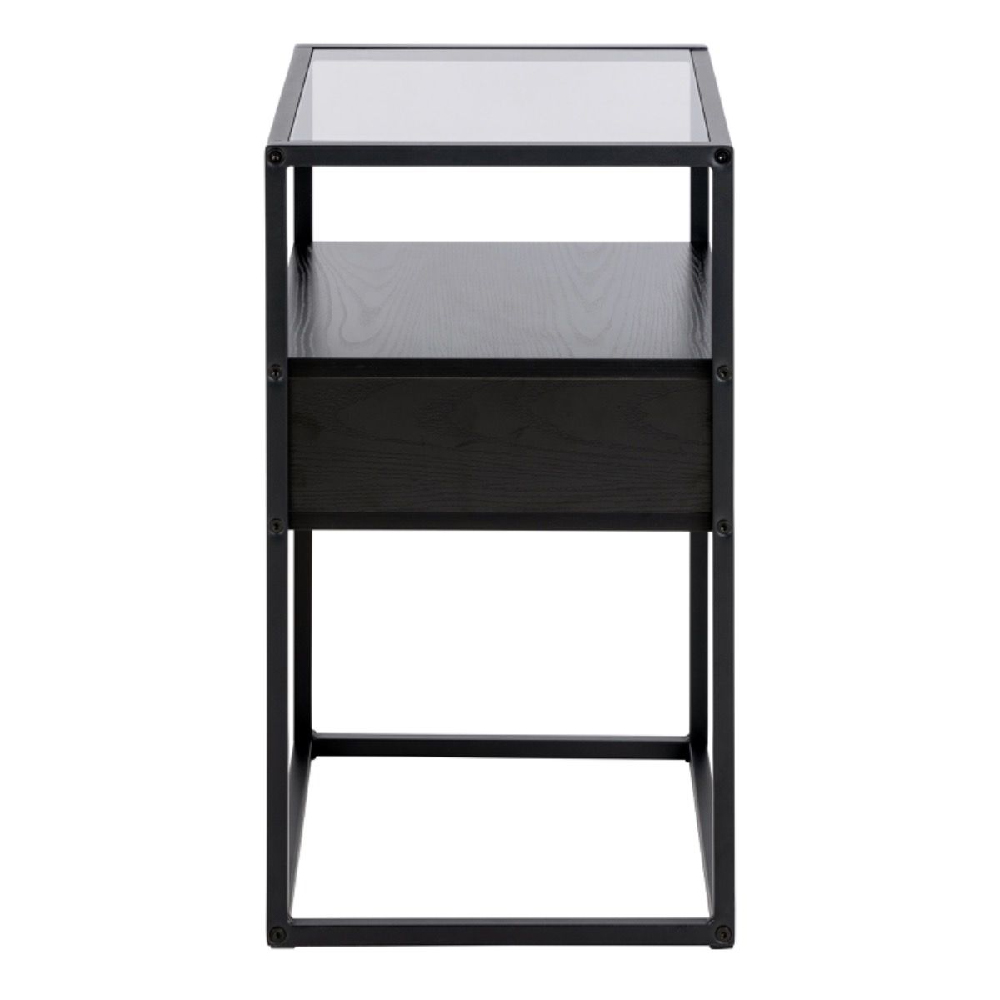 Regina Wooden Bedside Cabinet With Metal Frame In Black