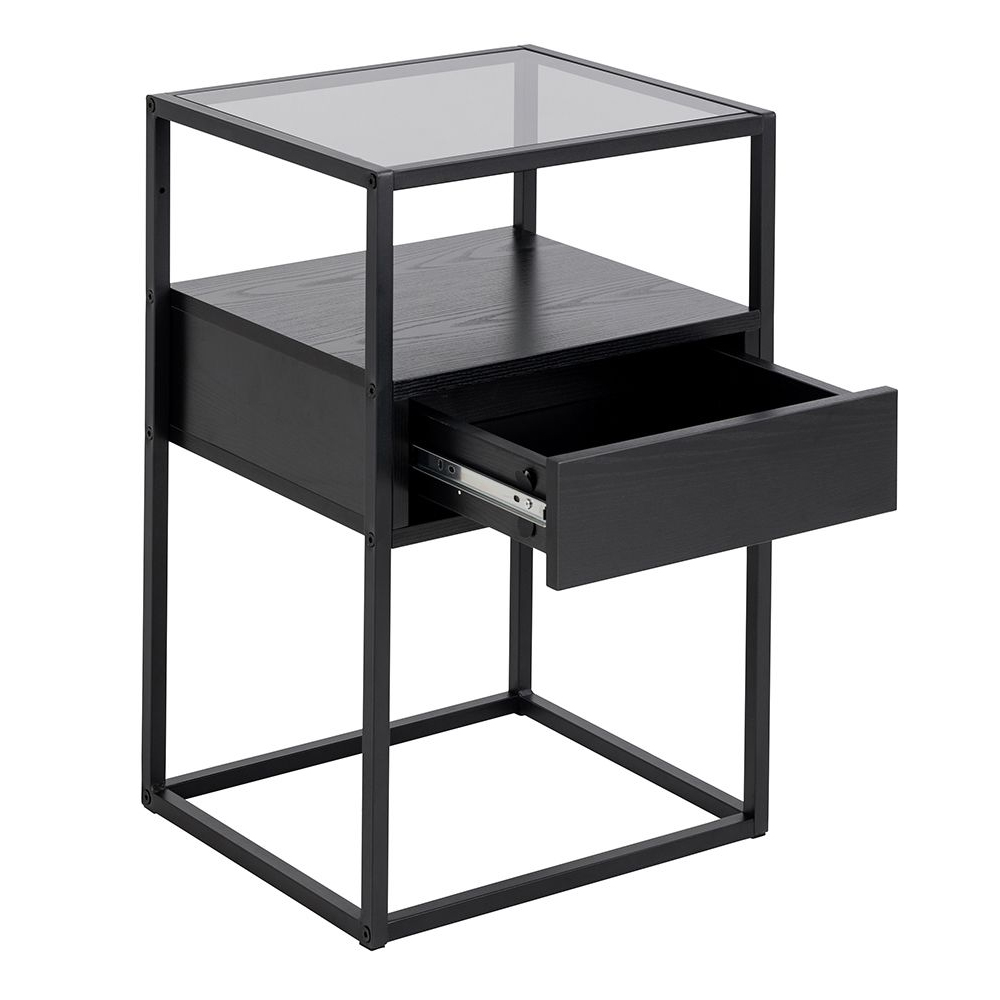 Regina Wooden Bedside Cabinet With Metal Frame In Black