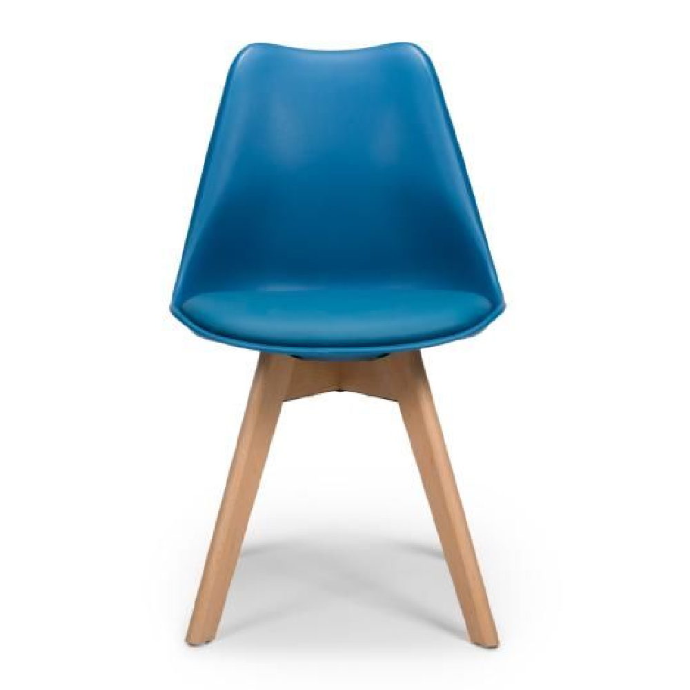 Regis Blue Leather Dining Chairs With Oak Legs In Pair
