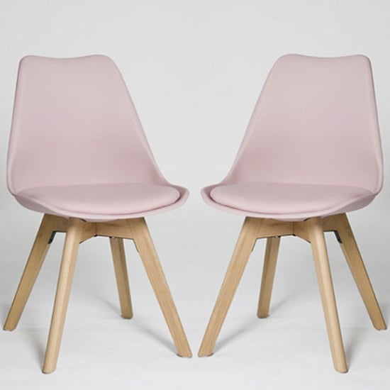 Read more about Regis dining chair in pink with wooden legs in a pair