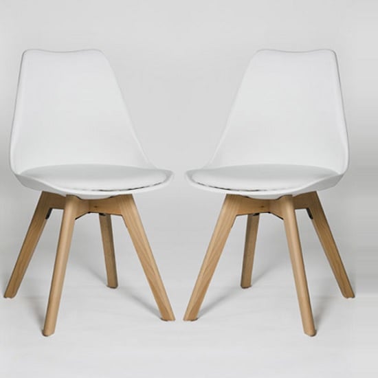 Regis Dining Chair In White With Wooden Legs In A Pair
