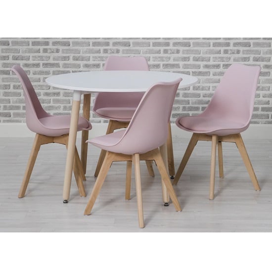 Read more about Regis wooden dining table set in pink with 4 chairs