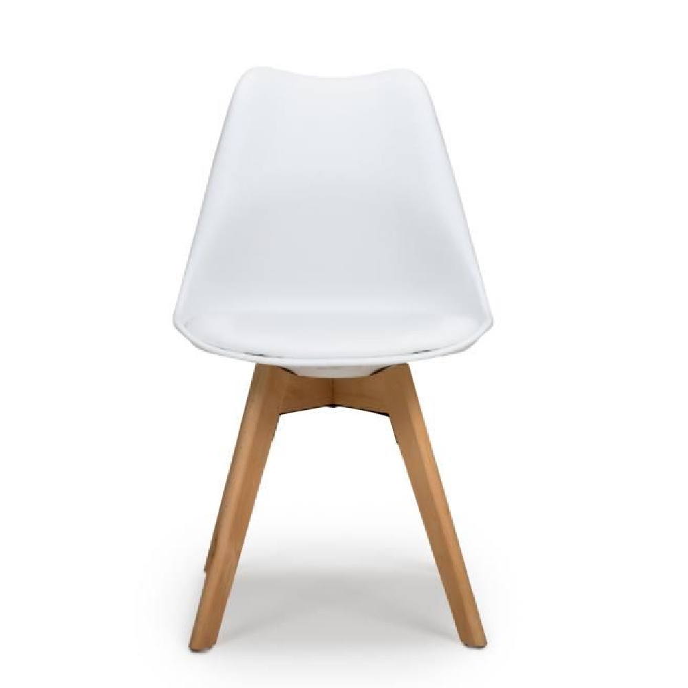 Regis White Leather Dining Chairs With Oak Legs In Pair