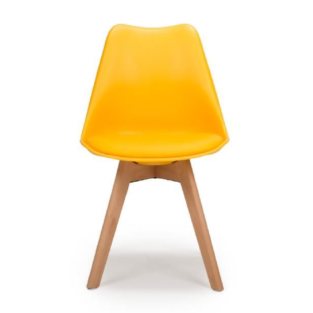 Regis Yellow Leather Dining Chairs With Oak Legs In Pair