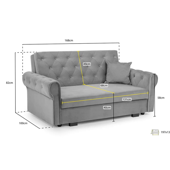 Rehovot Plush Velvet 2 Seater Sofa Bed In Grey_4