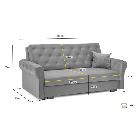 Rehovot Plush Velvet 3 Seater Sofa Bed In Blue_3