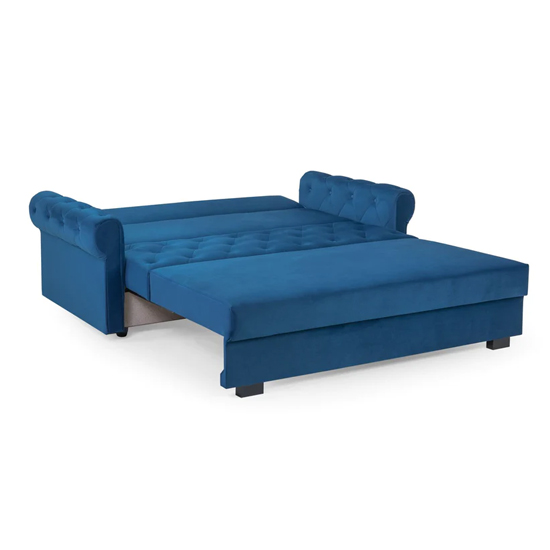 Rehovot Plush Velvet 3 Seater Sofa Bed In Blue_4