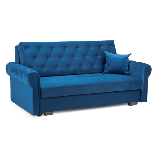 Rehovot Plush Velvet 3 Seater Sofa Bed In Blue