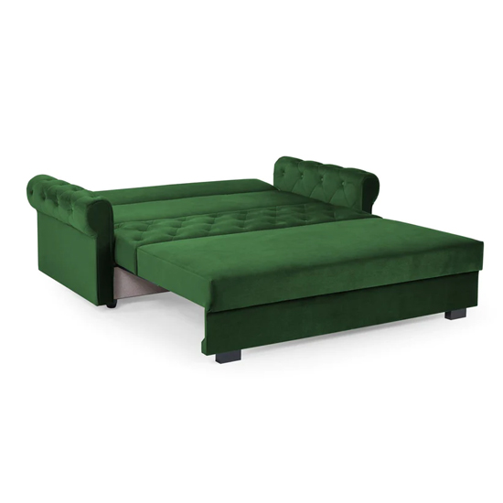 Rehovot Plush Velvet 3 Seater Sofa Bed In Green_4