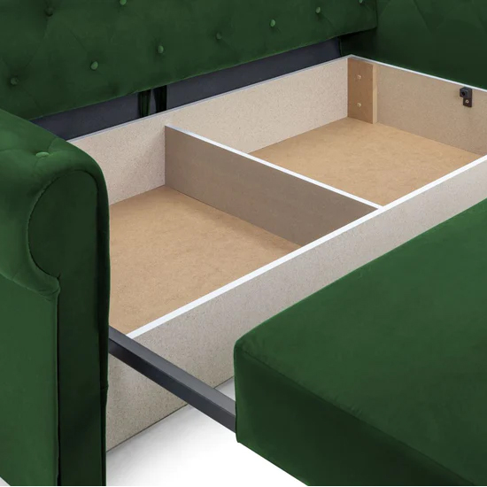 Rehovot Plush Velvet 3 Seater Sofa Bed In Green_5