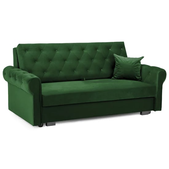 Rehovot Plush Velvet 3 Seater Sofa Bed In Green