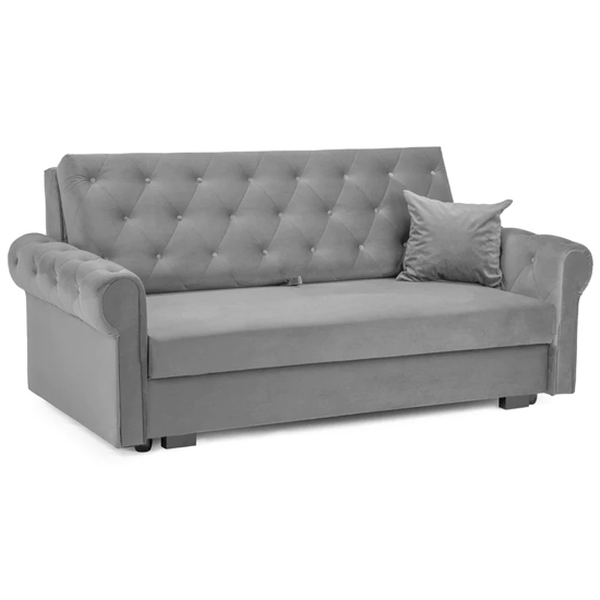 Rehovot Plush Velvet 3 Seater Sofa Bed In Grey