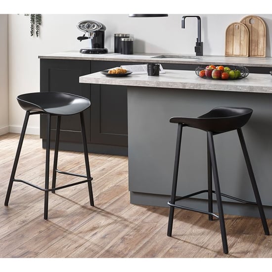 Product photograph of Reims Black Plastic Bar Stool With Metal Legs In Pair from Furniture in Fashion