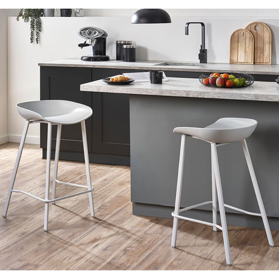 Reims Grey Plastic Bar Stool With Metal Legs In Pair