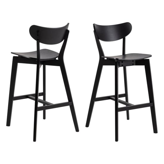 Product photograph of Reims Matt Black Rubberwood Bar Chairs In Pair from Furniture in Fashion