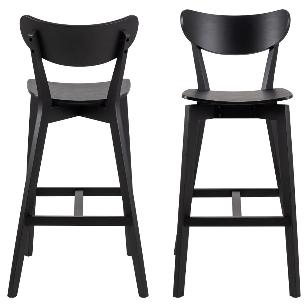 Reims Matt Black Wooden Bar Chairs In Pair