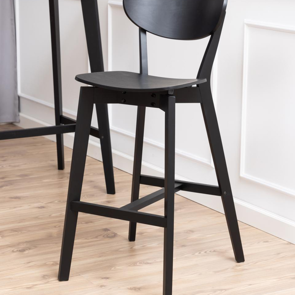 Reims Matt Black Wooden Bar Chairs In Pair