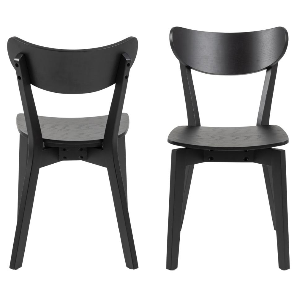 Reims Matt Black Wooden Dining Chairs In Pair