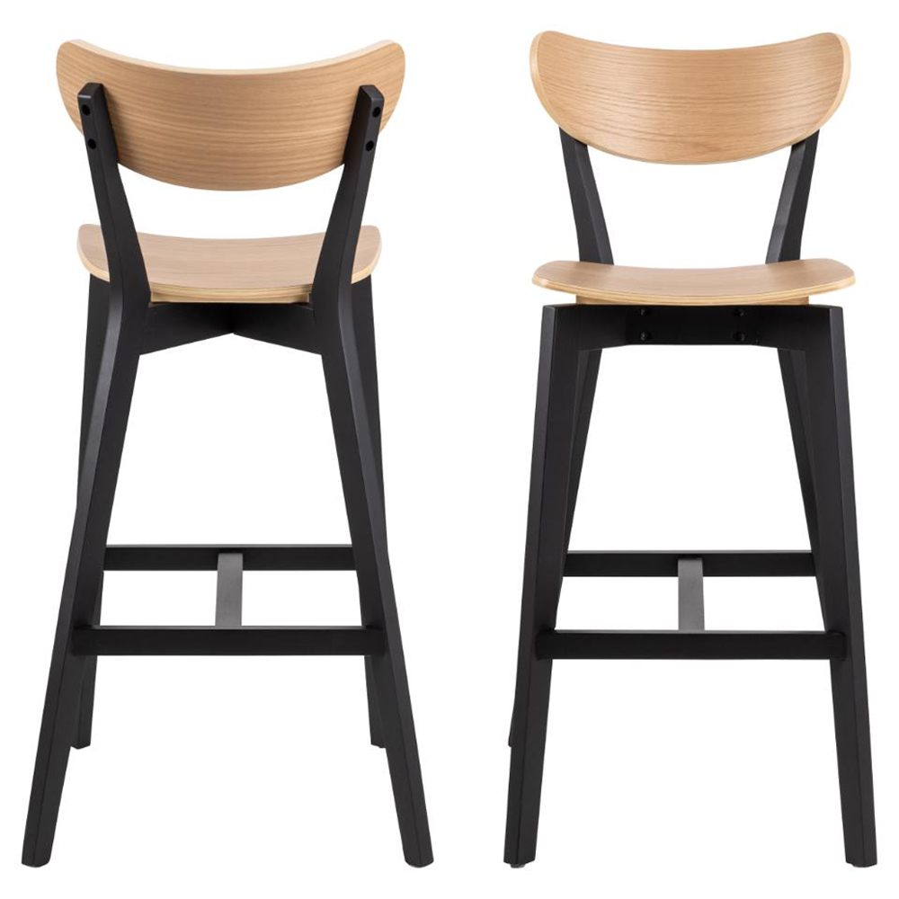 Reims Oak Black Wooden Bar Chairs In Pair