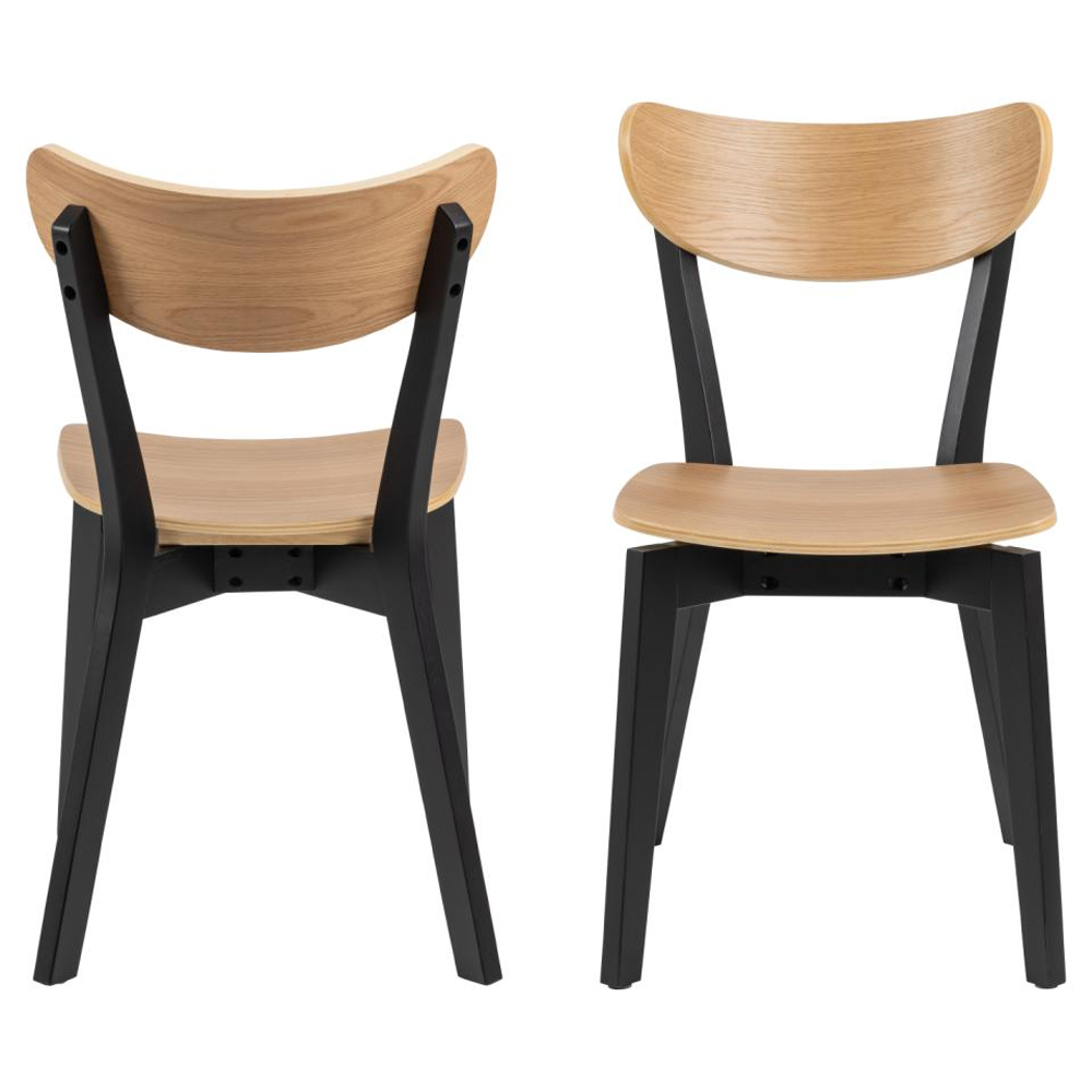 Reims Oak Black Wooden Dining Chairs In Pair